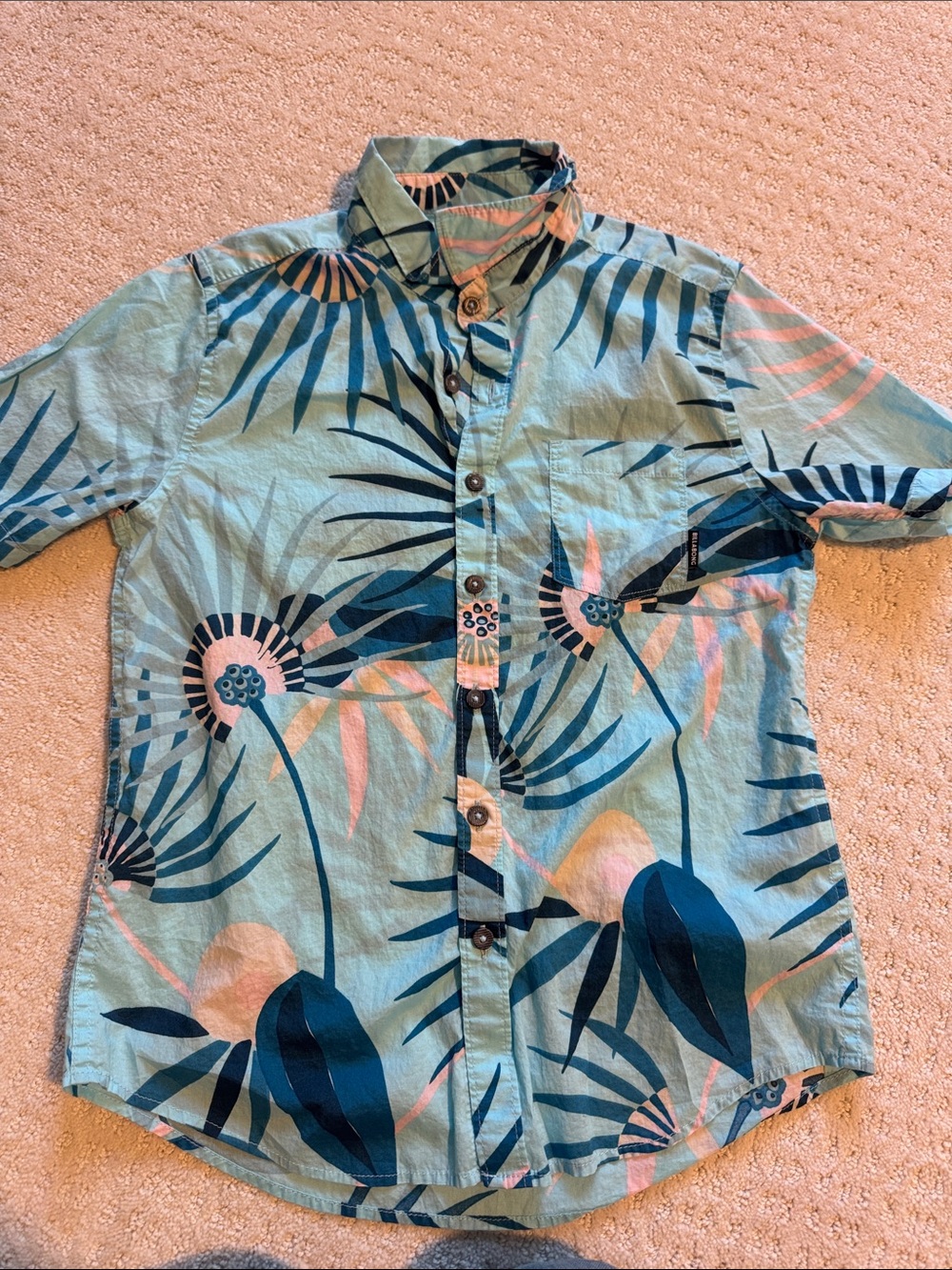 Billabong Boys Light Blue Tropical Print Short Sleeve Shirt